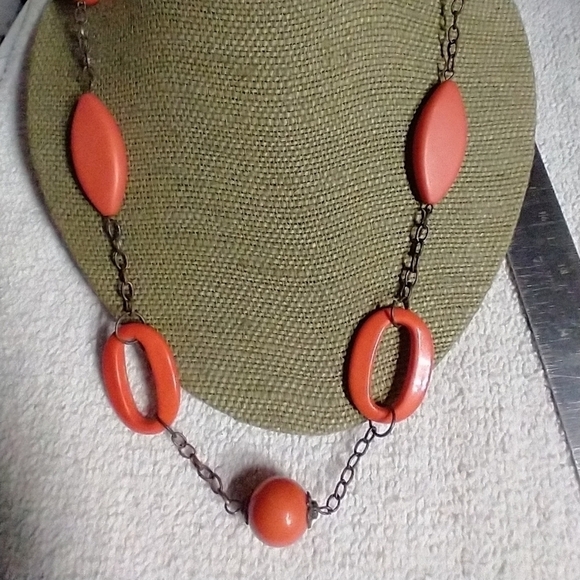 Orange 🍊 dark copper circles chain necklace - Picture 1 of 3